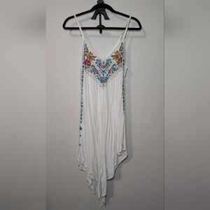 Shoreline White Embroidered Midi Dress Handkerchief Hem Boho Women's Size L/XL